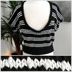 Callahan Black & White Stripe Scoop Neck Short Sleeve Knit Sweater Top
